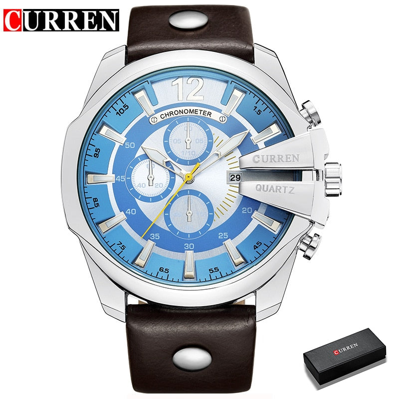 Men Luxury Brand CURREN New Fashion Casual Sports Watches Modern Design Quartz Wrist Watch Genuine Leather Strap Male Clock