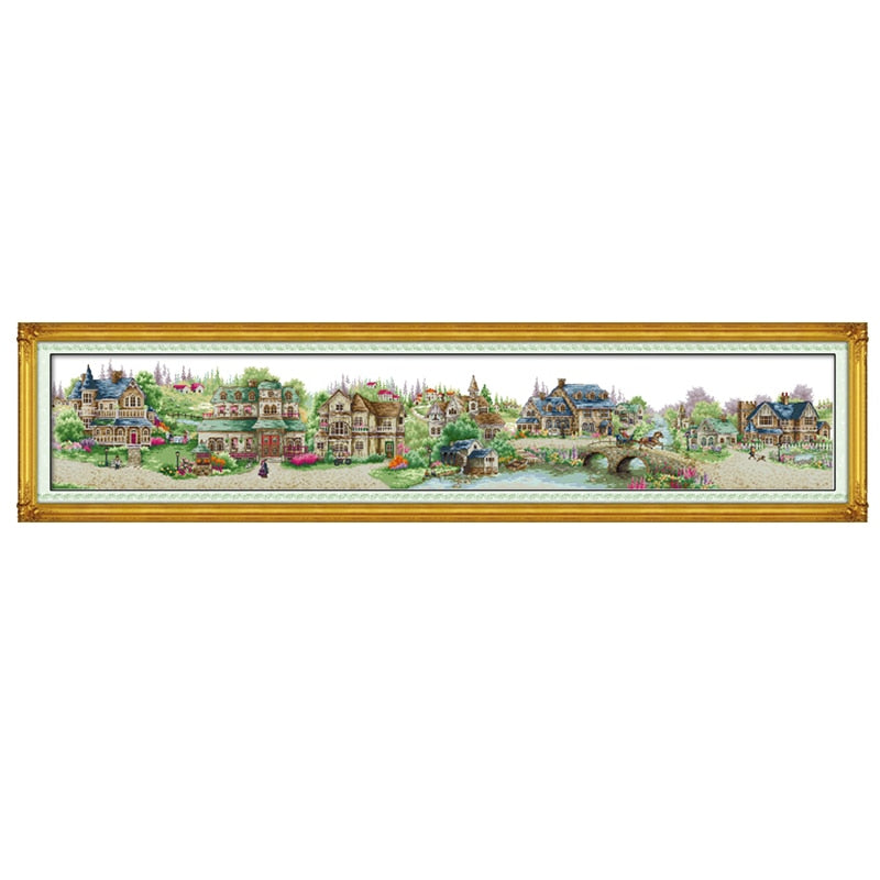 Joy sunday  European town Cross Stitch kit Needlework set Canvas The beautiful printed14CT 11CT DMC scenery Home Decoration Send