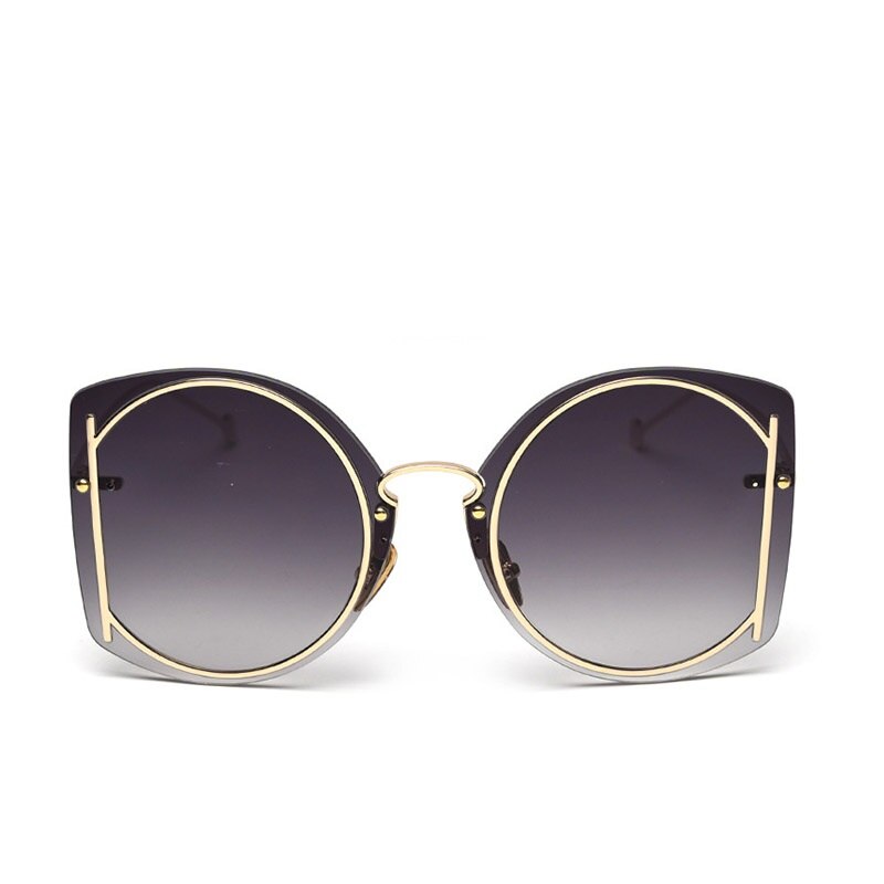 Trendy Brand Sunglasses Luxury Women Round Shades for Women Oversized Sun Glasses Ladies Brown Gradient Eyewear Oculos UV400