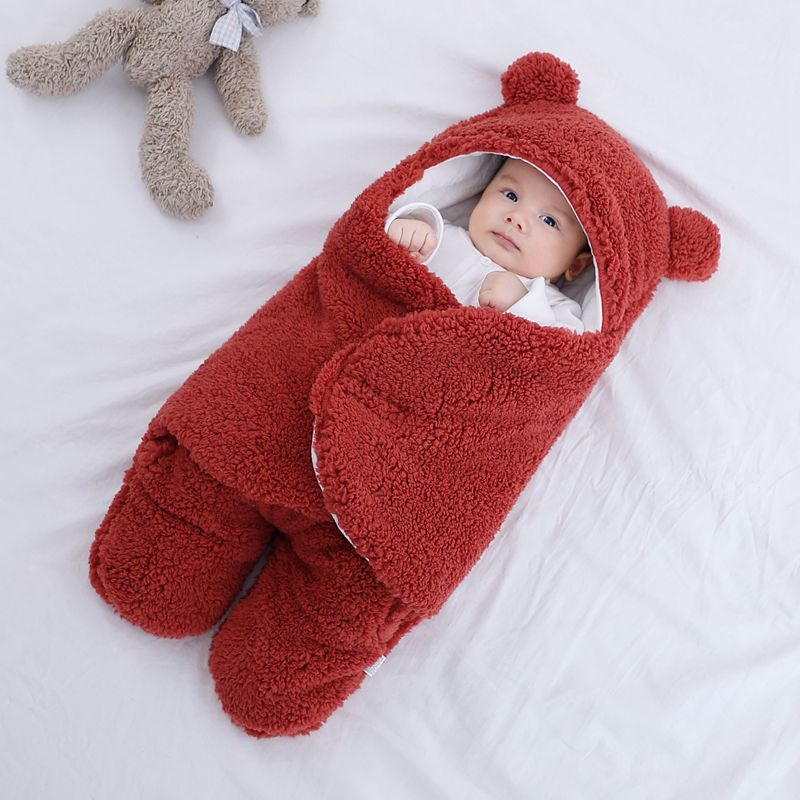 Saco de dormir con velcro envuelto estilo murciélago para bebé, saco de dormir de lana para invierno, manta envolvente para recién nacido, pijama de modelado de oso de 1 a 3M