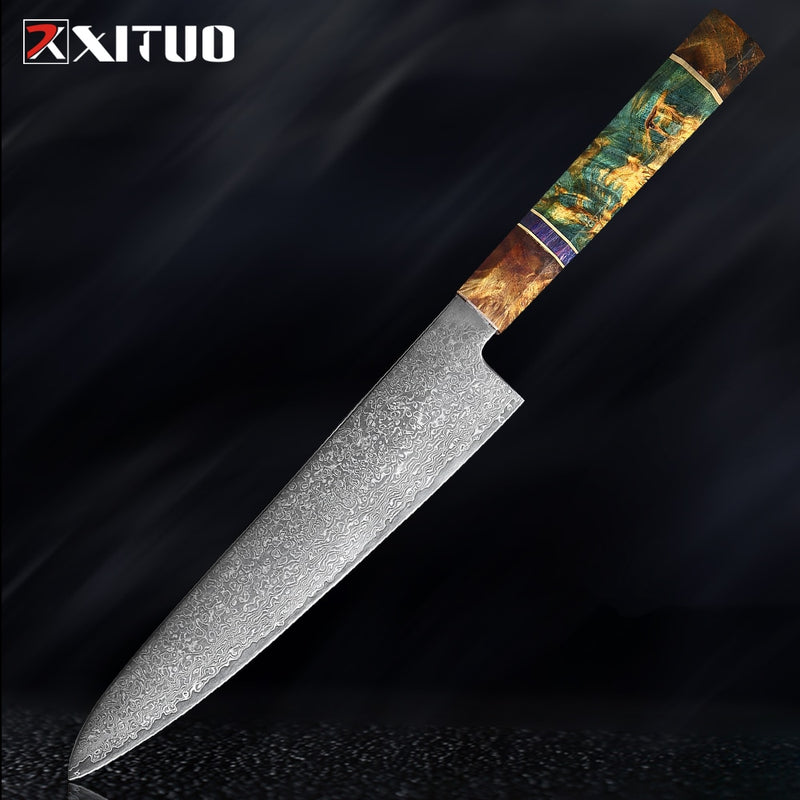 XITUO Chef's Nakiri cuchillo 67 capas japonés Damasco acero Damasco Chef cuchillo 8 pulgadas Damasco cuchillo de cocina madera solidificada HD