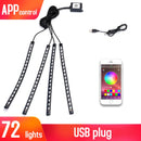 LED-Auto-Innenraum-Hintergrundbeleuchtung mit USB-Zigarettenanzünder Umgebungsatmosphäre Stimmungslicht RGB-Fernbedienungs-App Auto-Fuß-Dekorationslampe