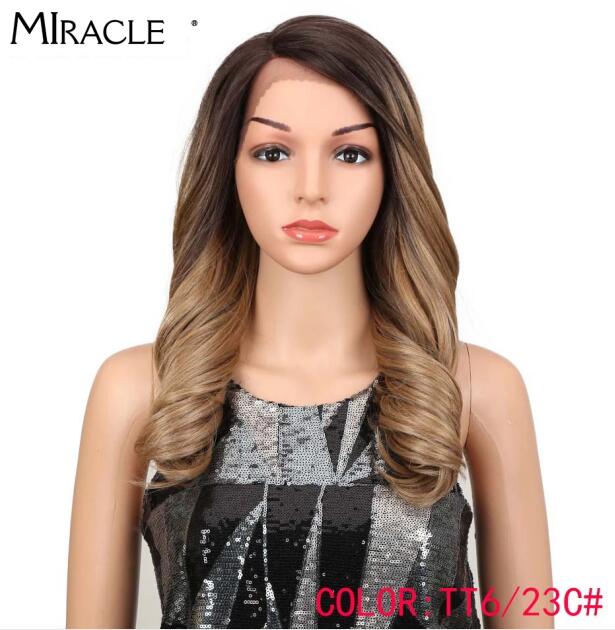 Miracle 20&quot; High Temperature Fiber Hair Omber Gold Wavy Hair Long Loose Wavy Wigs Blonde Synthetic Lace Wig For Black Women
