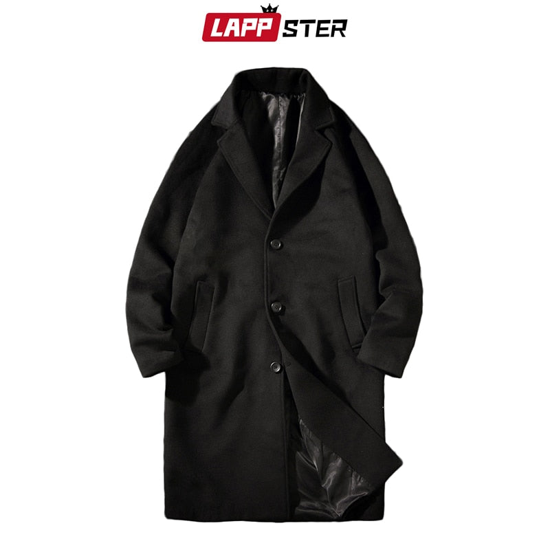 LAPPSTER Men Korean Fashion Winter Jacket Coats 2021 Wool Coat Mens Oversized Harajuku Overcoat Male Japanese Streetwear Jackets