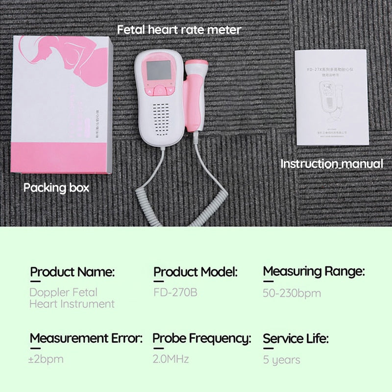 Cofoe Fetal Doppler ultrasonido bebé instrumento de detección de frecuencia cardíaca hogar embarazada medidor de pulso fetal monitoreo estetoscopio