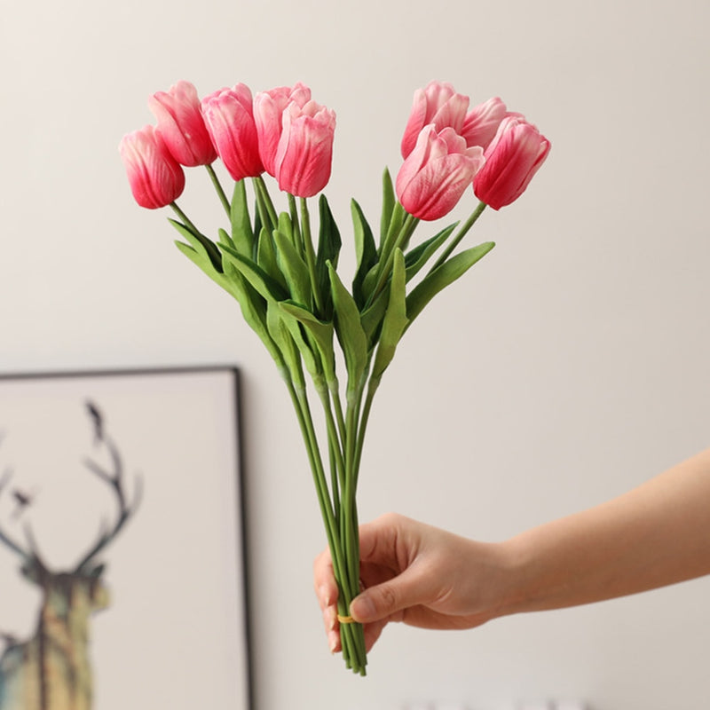 10pcs Tulip Artificial Flower Branch PU Tulipas Flor Artificial Bouquet Real Touch Fake Flower for Wedding Home Table Decoration