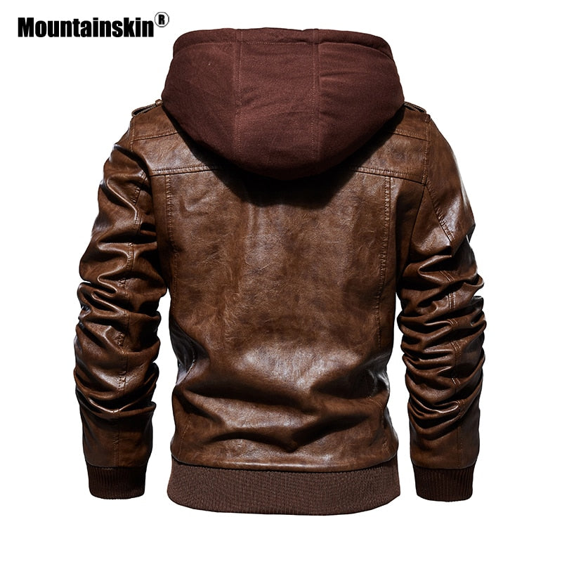 Mountainskin, novedad de 2021, chaquetas de cuero con capucha para hombre, chaqueta informal de otoño para motocicleta, chaqueta de PU, abrigos de cuero para motorista, ropa de marca SA744
