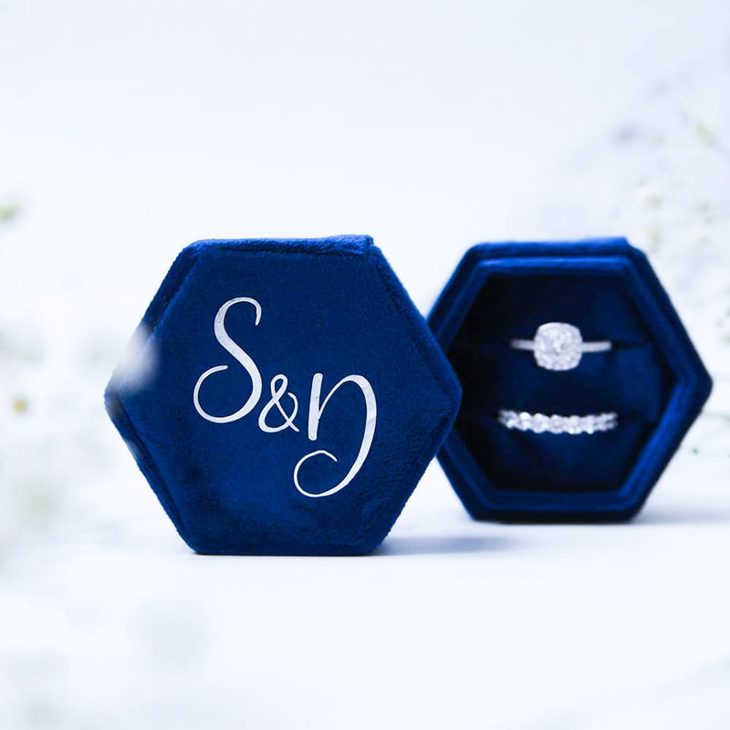 Caja de anillo de terciopelo Hexagonal, caja de anillo de compromiso de boda con ranura simple/doble personalizada, caja de almacenamiento de anillo de terciopelo, elegante Retro