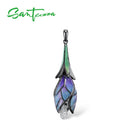 SANTUZZA Silberschmuck-Set für Damen 925 Sterling Silber Lila Blume Ohrringe Anhänger Set Trendiger Edler Schmuck Handmade Emaille