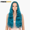 Pelucas de encaje sintético FREEDOM, pelucas de pelo largo ondulado Natural de 30 pulgadas, Color azul degradado del arco iris, pelucas de pelo rosa, pelucas de Cosplay de fibra resistente al calor