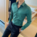 40kg-75kg Kleine asiatische Größe Fashion New Herrenhemd Korea Styles Langarm Slim Fit Gelb Grün Weiß Casual Social Shirts