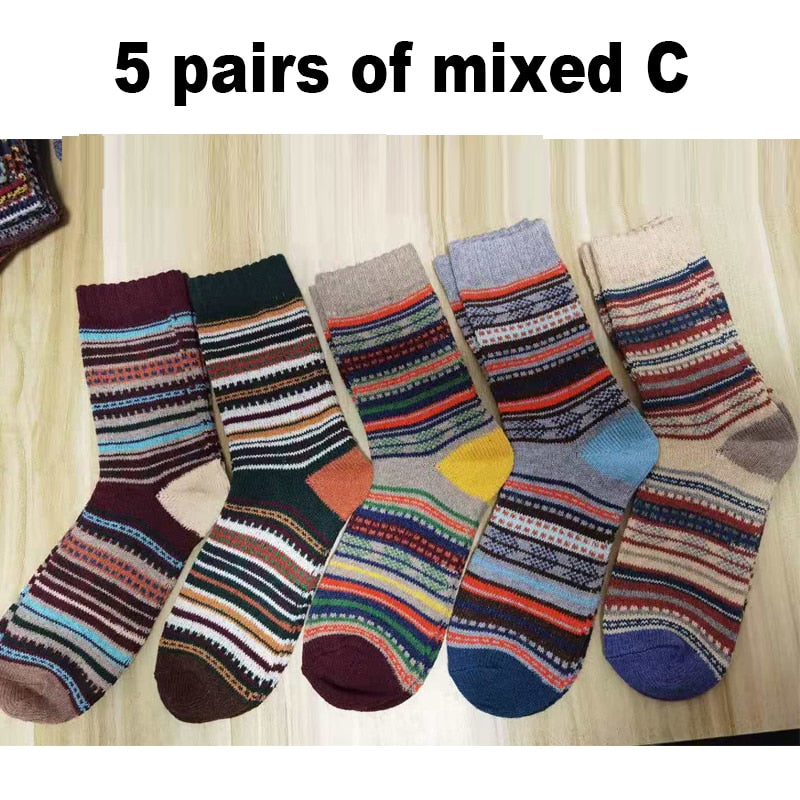 10PCS=5Pairs Autumn Winter New Men Thicken Warm Harajuku Retro Fashion Casual Wool High Quality Cotton Socks Wholesale Snow Sock