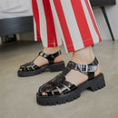 Meotina Plattform Wedges Sandalen Echtes Leder Schuhe mit mittelhohem Absatz T-Strap Round Toe Damenschuhe Schnalle Sandalen Sommer Schwarz Neu