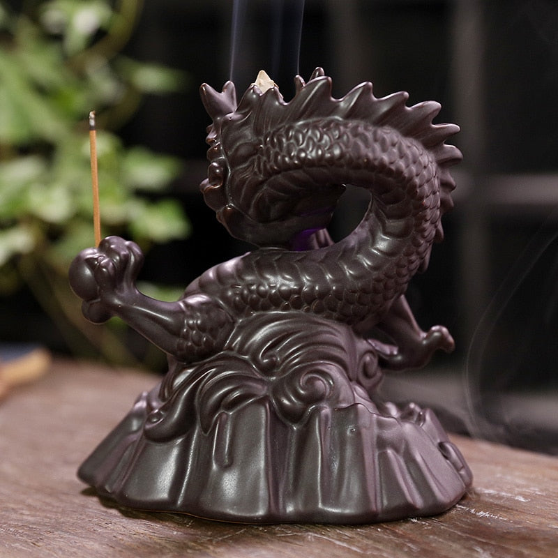 Home Decor 7-Color Change Incense Burner Handmade Ceramic Dragon Backflow Incense Burner Creative Smoke Waterfall Incense Holder