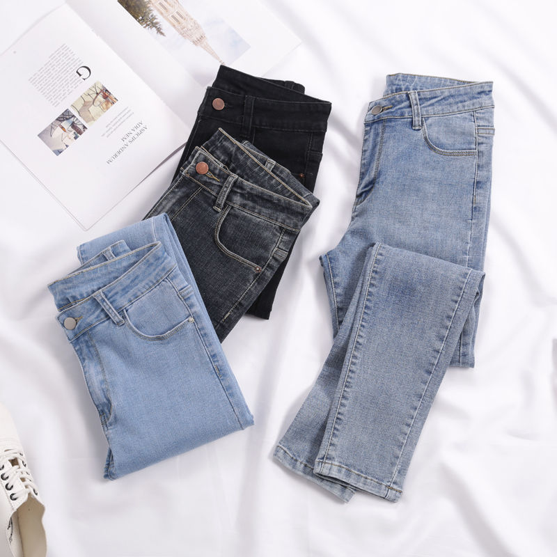 Women jeans Plus Size High Waist Stretch Washed Skinny Stretch Jeans Female Denim Pants New Pencil Pants Light Blue Gray Black