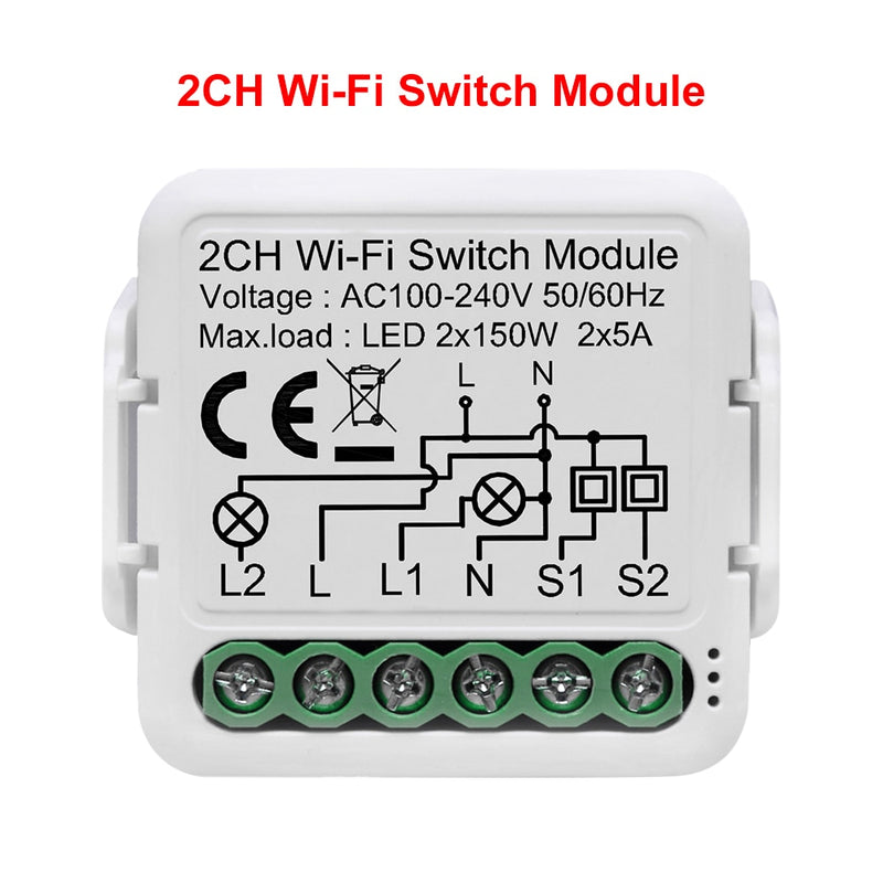 Tuya Wifi Smart Light Switch Module Supports 2 Way Control, App Remote Control DIY Breaker 100-240V, Work with Alexa Google Home