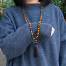 Natürlicher Grad A 8mm Tigerauge Stein und schwarze helle Onyxperlen Halskette108 Perle Mala Schmuck Buddha Gebetsarmband Damen Herren