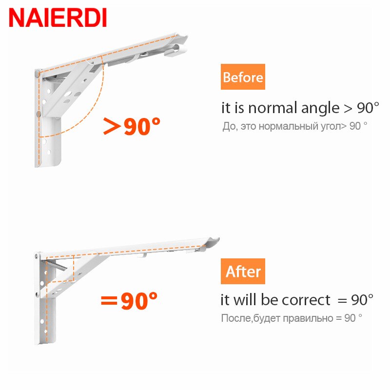 NAIERDI 2PCS Triangle Folding Angle Bracket Heavy Support Adjustable Wall Mounted Bench Table Shelf Bracket Furniture Hardware