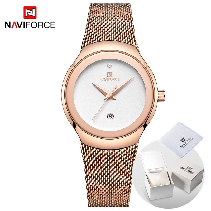 NAVIFORCE Luxury Brand Watches for Women Fashion Casual Ladies Quartz Wristwatch Rose Gold Stainless Steel Waterproof Clock Girl