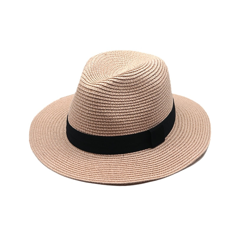 New Summer unisex Ribbon sun hat casual vacation Panama Topper hat straw hat women Beach jazz men hats Foldable Chapeau