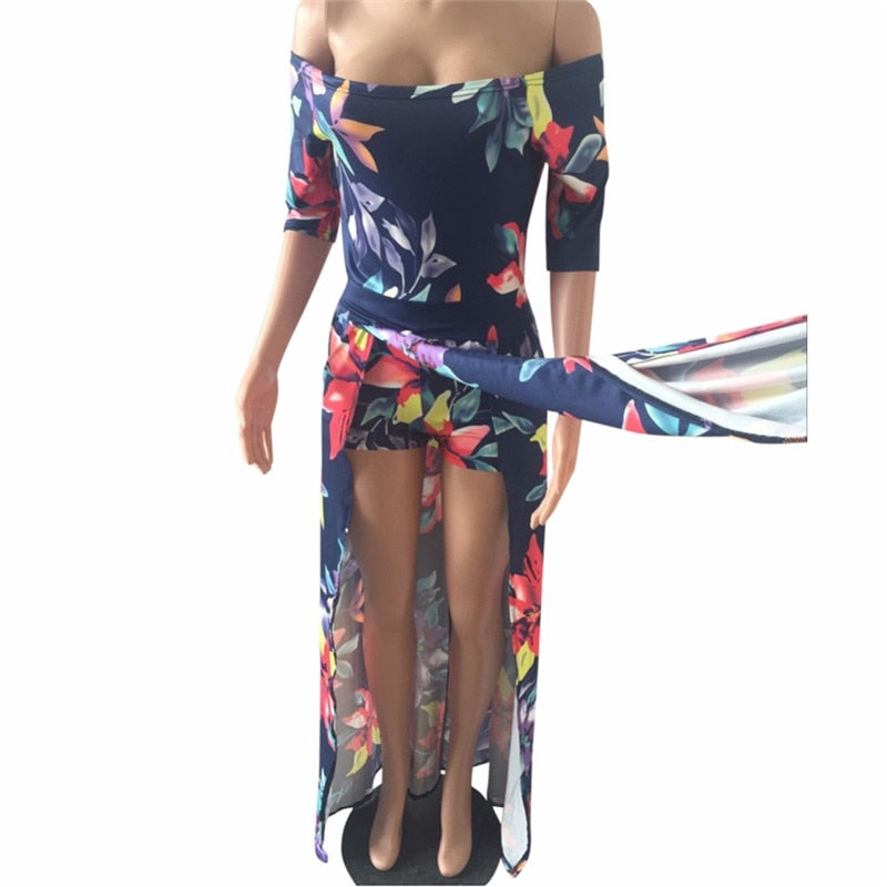 Vestido largo de playa Hobo con estampado Floral para mujer, vestido elegante de verano con hombros descubiertos y media manga con abertura alta, Vestidos de fiesta, atuendo, Vestidos de playa