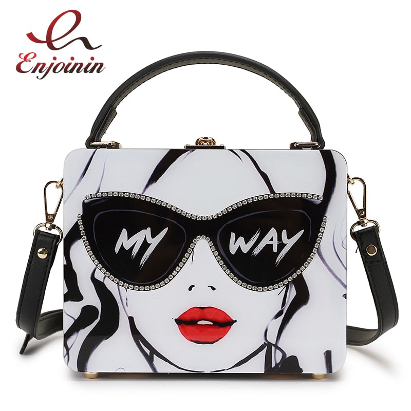 Dazzling Sunglasses Women Purses and Handbag Designer Cartoon Acrylic Style Shoulder Bag Female Crossbody Bag Party Clutch Totes