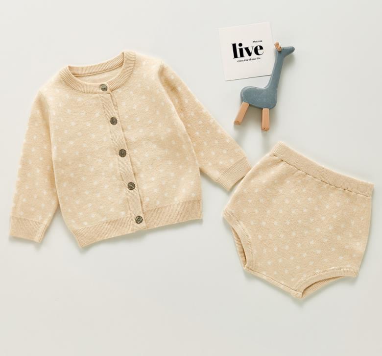 Suéter de punto de algodón para niños y niñas, cárdigan + Pantalones cortos, traje nuevo 2021, ropa para niños de otoño e invierno, ropa para bebés