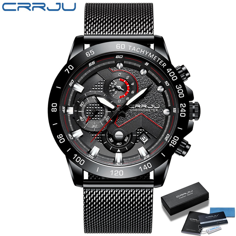 CRRJU 2021 Neue Mode Herrenuhren mit Edelstahl Top Marke Luxus Sport Chronograph Quarzuhr Herren Relogio Masculino