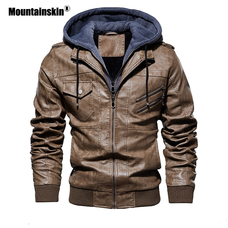 Mountainskin, novedad de 2021, chaquetas de cuero con capucha para hombre, chaqueta informal de otoño para motocicleta, chaqueta de PU, abrigos de cuero para motorista, ropa de marca SA744