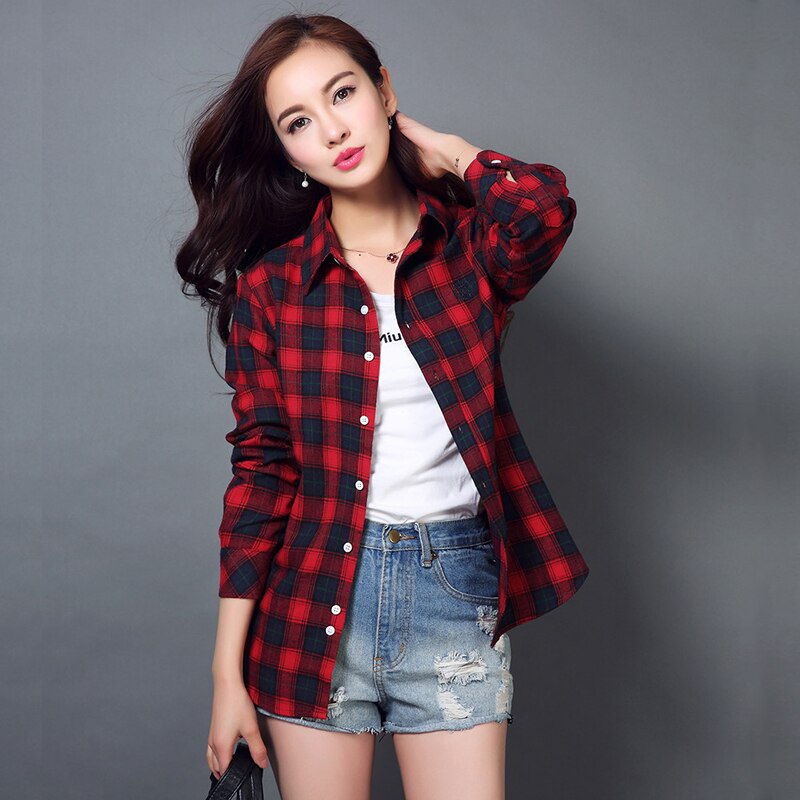 S-4XL Frauen Baumwollhemd Frühling Herbst Winter 2022 Neue Casual Langarm Gebürstet Plaid Streifen Shirts Mädchen Tops Bluse Weiblich