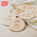 14 tarjetas de hito del mes de madera para fotografía de recién nacido, accesorios de fotografía conmemorativos mensuales hechos a mano, sello de recuerdo para bebé