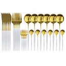 JANKNG 30-teiliges Schwarz-Gold-Geschirr-Set, Edelstahl-Besteck-Set, Kuchengabel, Löffel, Messer, Besteck, Geschirr-Set, Besteck-Set