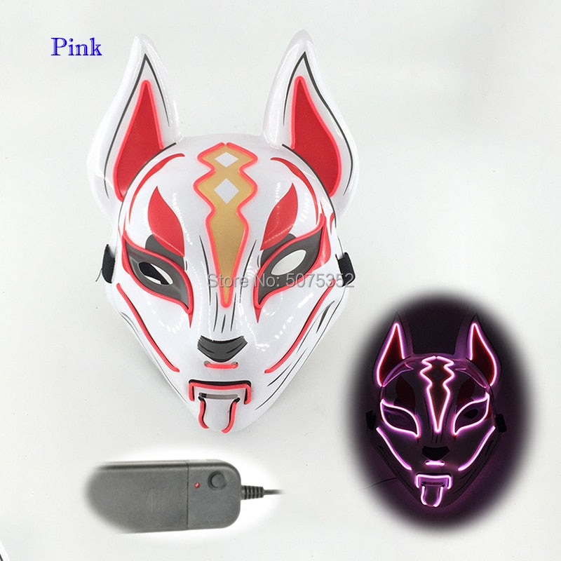 Anime Expro Decor Japanese Fox Mask Neon Led Light Cosplay Mask Halloween Party Rave Led Mask Dance DJ Payday Costume Props