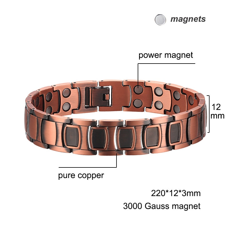 Pulsera de terapia magnética energía de la salud brazalete de terapia de cobre puro para la artritis piedras de energía pulsera de lujo para hombres joyería de Metal