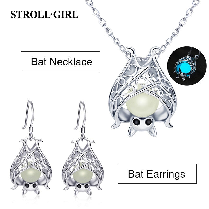 925 Sterling Silver Accessories Glowing Bat Necklaces Luminous Animal Pendant Chains For Women 2022 Halloween Fine Jewelry Gift