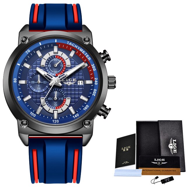 Relojes LIGE para Hombre, Reloj de pulsera deportivo de lujo con fecha automática, Reloj de cuarzo para Hombre, correa de silicona, Reloj resistente al agua para Hombre