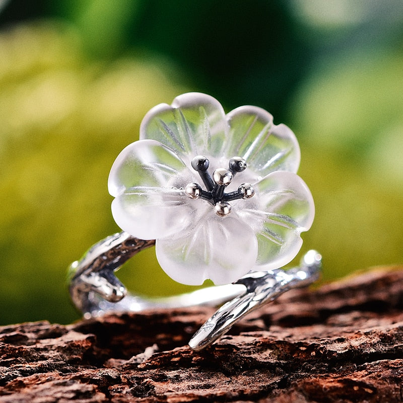 Lotus Fun Real 925 Sterling Silver Natural Gemstones Fine Jewelry Cute Flower in the Rain Ring Open Rings for Women Accessories