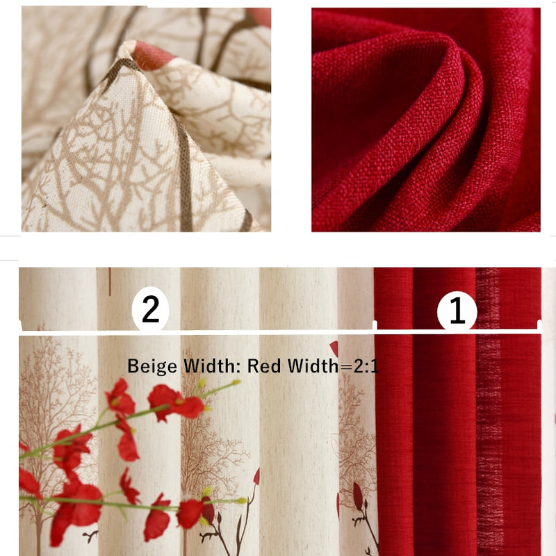 {byetee} Faux Cotton Linen Cortina Moderna Rústica Roja Costura Sala Cortinas Telas Cocina Puerta Cortinas Cortinas