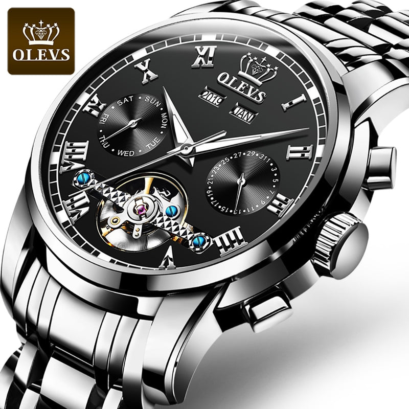 OLEVS Automatische Mechanische Herrenuhren Edelstahl Wasserdicht Datum Woche Grün Mode Klassische Armbanduhren Reloj Hombre