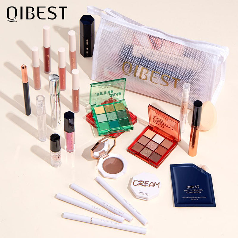 Kit de maquillaje profesional QIBEST, conjunto de cosméticos todo en uno, lápiz labial, sombra de ojos, máscara, corrector, ceja, conjunto de maquillaje para mujer, regalo