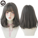 7JHH WIGS Natürliche, bequeme, synthetische Perücke für Frauen, schwarze Schulter, glattes Haar, 35,6 cm, modische Frisur-Perücke