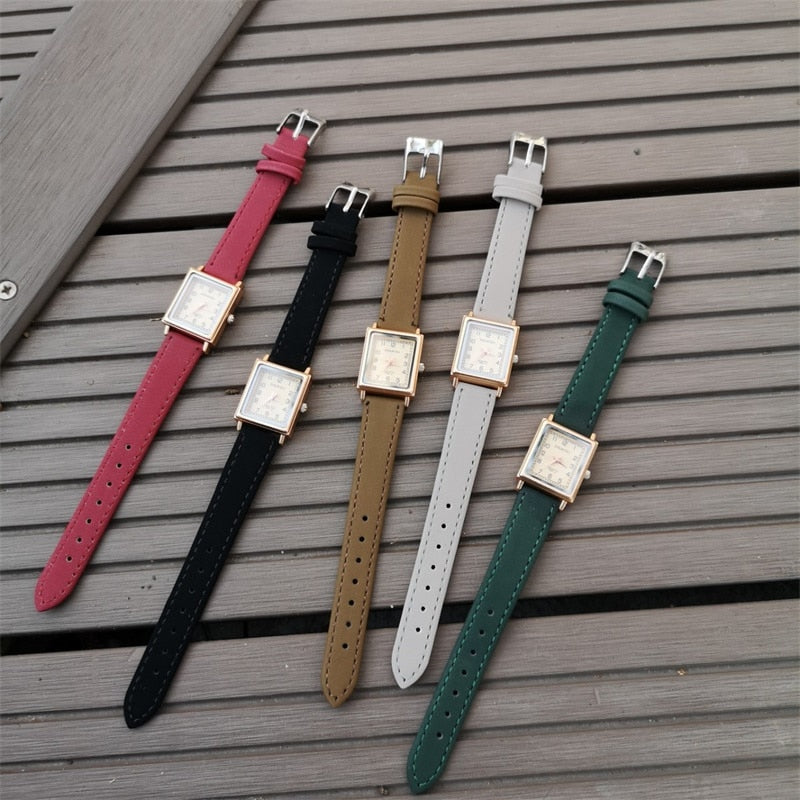 Relojes de cuero Vintage para mujer, relojes de pulsera de diseño cuadrado a la moda de lujo para mujer, reloj de cuarzo informal pequeño para mujer, reloj Zegarek Damski