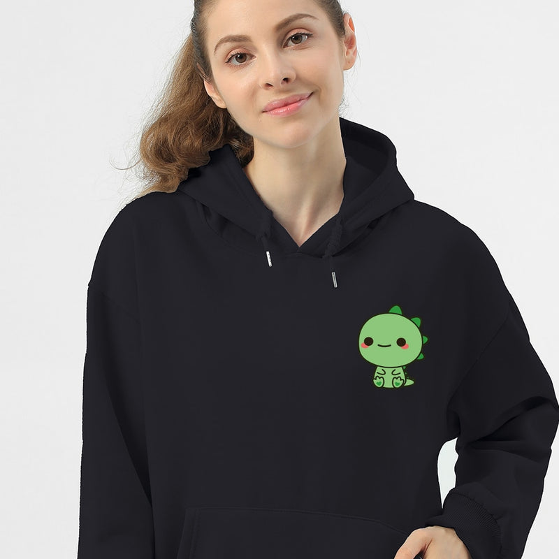 Sudadera con capucha japonesa bonita para mujer, sudaderas con estampado de dinosaurio divertido que combina con todo, jerséis de algodón sueltos con bolsillos Retro para mujer