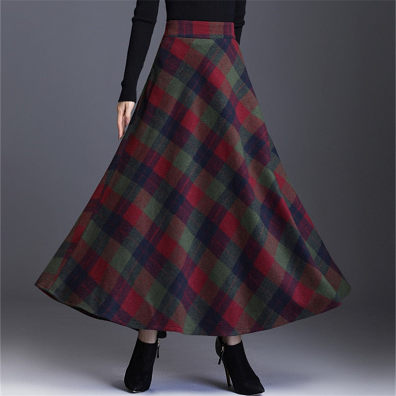 Neophil Woolen Warm S-3XL Dicker Karierter Rock 2022 Winter Damen England Stil Taschen Midi Plissee A-Linie Woll-Tartan-Rock S9216