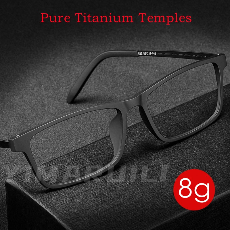 YIMARUILI Ultra-light Fashion Flexible TR90 Square Eyewear Pure Titanium Optical Prescription Eyeglasses Frame For Men 8822T