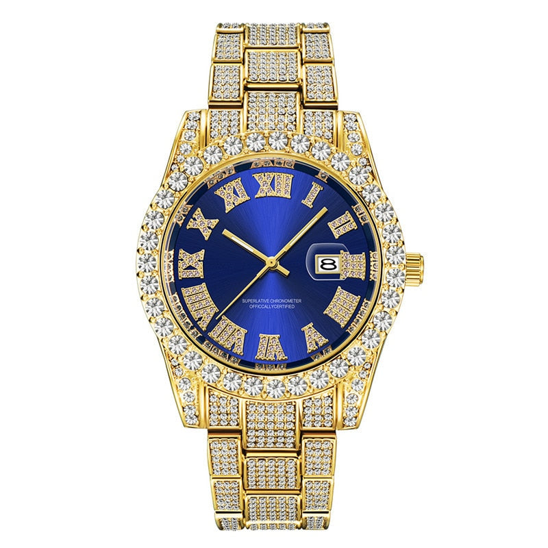 Hip Hop Full Iced Out Herrenuhren Luxus Datum Quarz Armbanduhren mit Micropaved Cubic Zircon Uhr für Damen Herren Schmuck