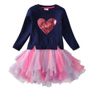 VIKITA Kids Heart Dresses Children Autumn Long Sleeve Vestidos Kids Casual Dress Toddler Mesh Tulle Dresses Children Clothing