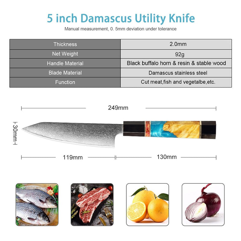 XITUO Paring Fruit Knife Damascus Steel Vegetable Peeling Knife Slicer Meat Fish Knives Japanese knife octagonal handle Cooking