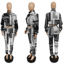 Zweiteiliges Set mit Bandana-Print, kausaler Paisley-Print, lange Ärmel, Reißverschlüsse, kurze Jacke, Oberteil, Jogger, Hose, Anzug, Outfit, Straße, Trainingsanzug