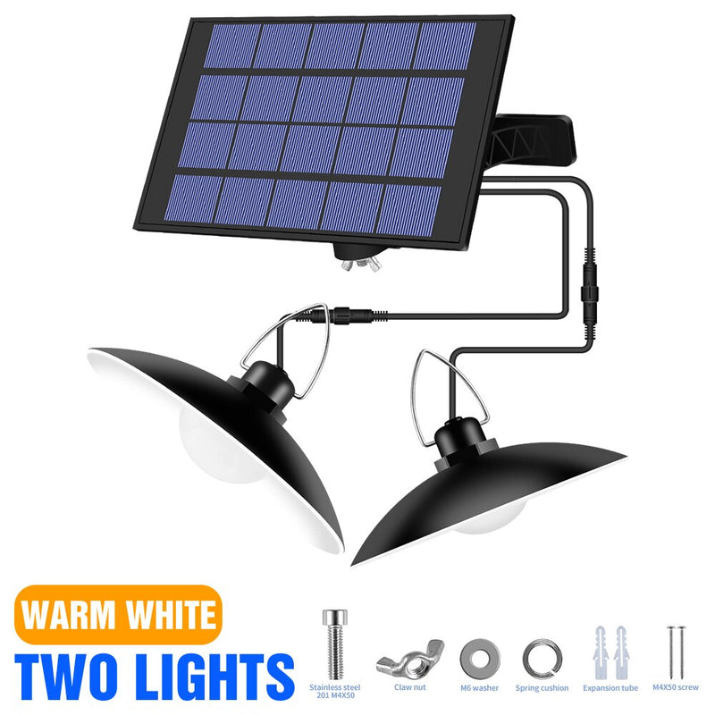 Lámpara LED de Camping con luz Solar de doble cabezal impermeable para exteriores, lámpara de emergencia de 15W y 20W con Panel Solar colgante para patio de jardín